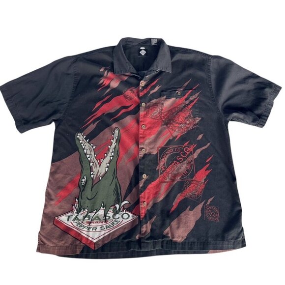 Vintage Tabasco Alligator Crocodile Pepper Sauce Camp Button Up Shirt Mens XL - Picture 10 of 10